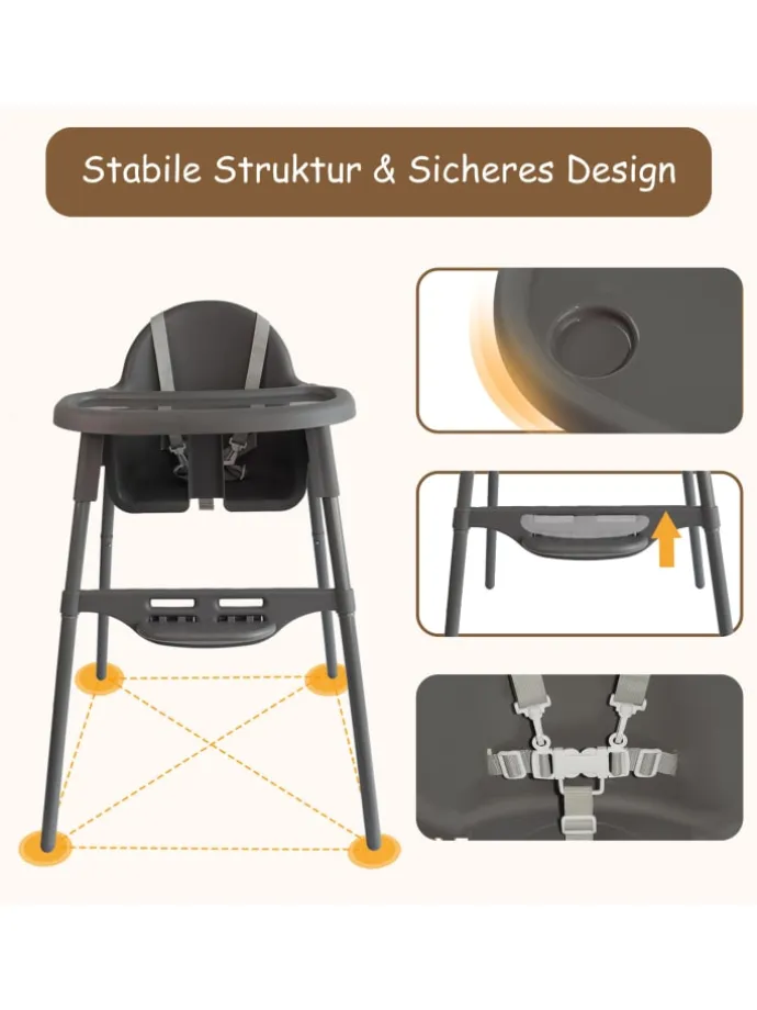 Yalion Hochstuhl für Babys, höhenverstellbar, abnehmbares Tablett