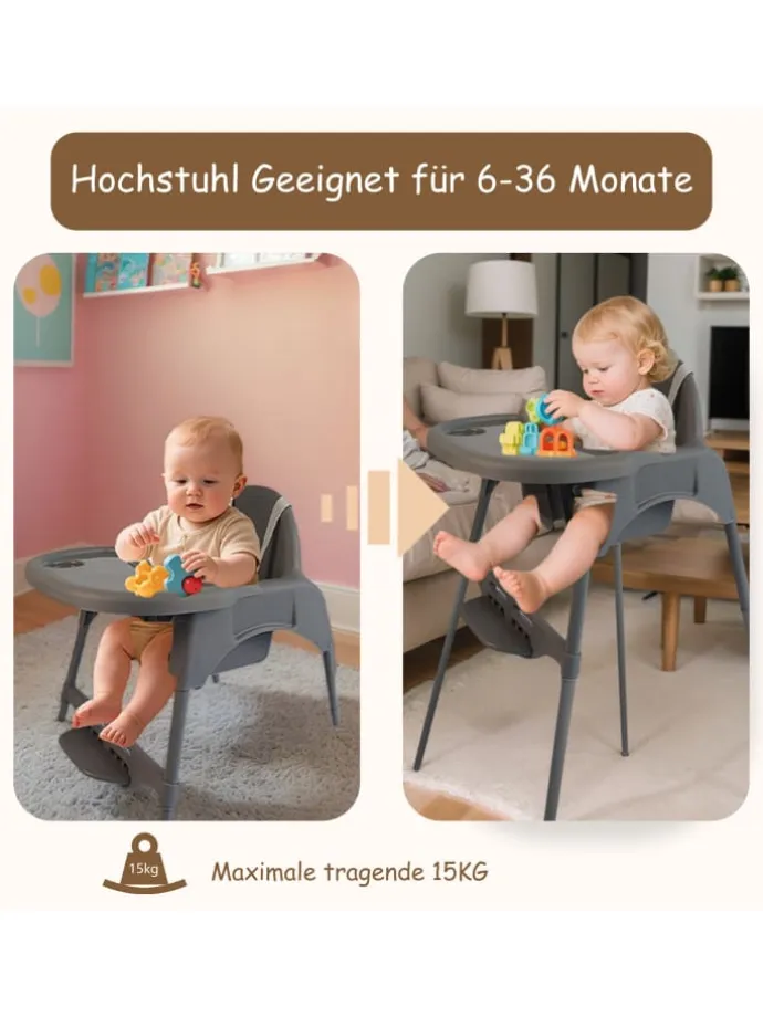 Yalion Hochstuhl für Babys, höhenverstellbar, abnehmbares Tablett