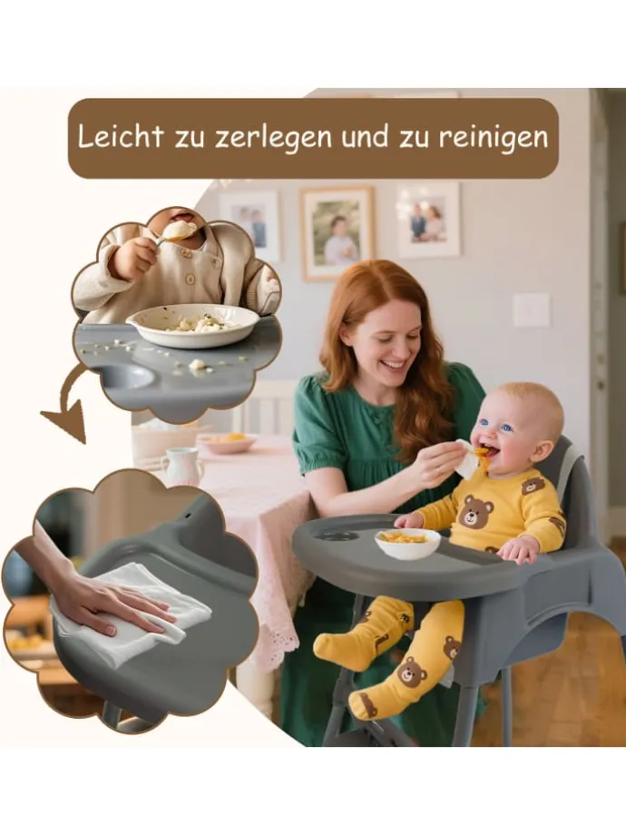 Yalion Hochstuhl für Babys, höhenverstellbar, abnehmbares Tablett