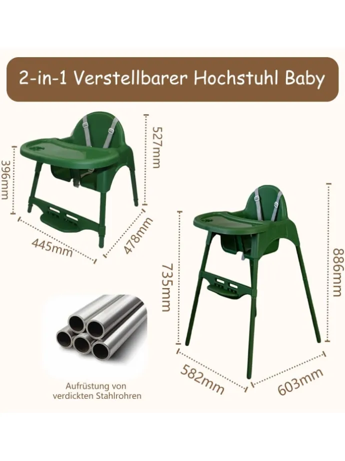 Yalion Hochstuhl für Babys, höhenverstellbar, abnehmbares Tablett
