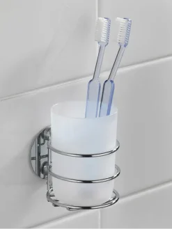Zahnputzbecher in Silber/ Weiß - (B)7,5 x (H)10 x (T)9 cm