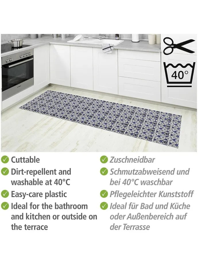 Zuschneidbarer Teppich "Mosaic" in Blau - (L)200 x (B)65 cm