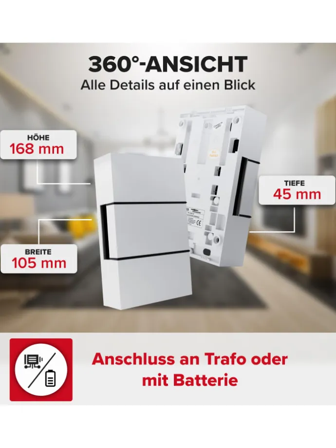 Zweiklang-Gong Ibis 8V reinweiß 82 dB Funkklingel